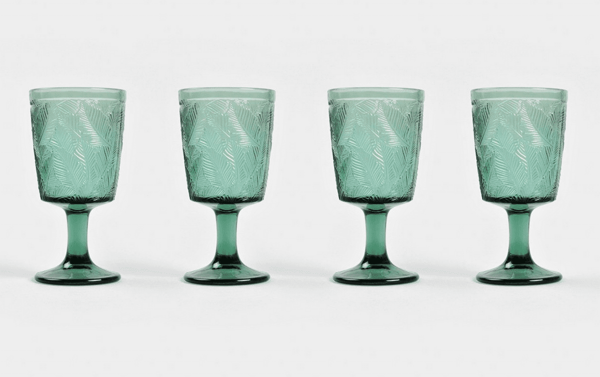 Sada sklenic | LUNNIS | zelená s listy, 4 kusy | 0,33 l | 747601