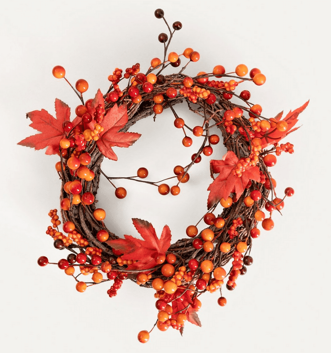 Věnec | WENC | s oranžovými kuličkami a listy | 25 cm | 752759