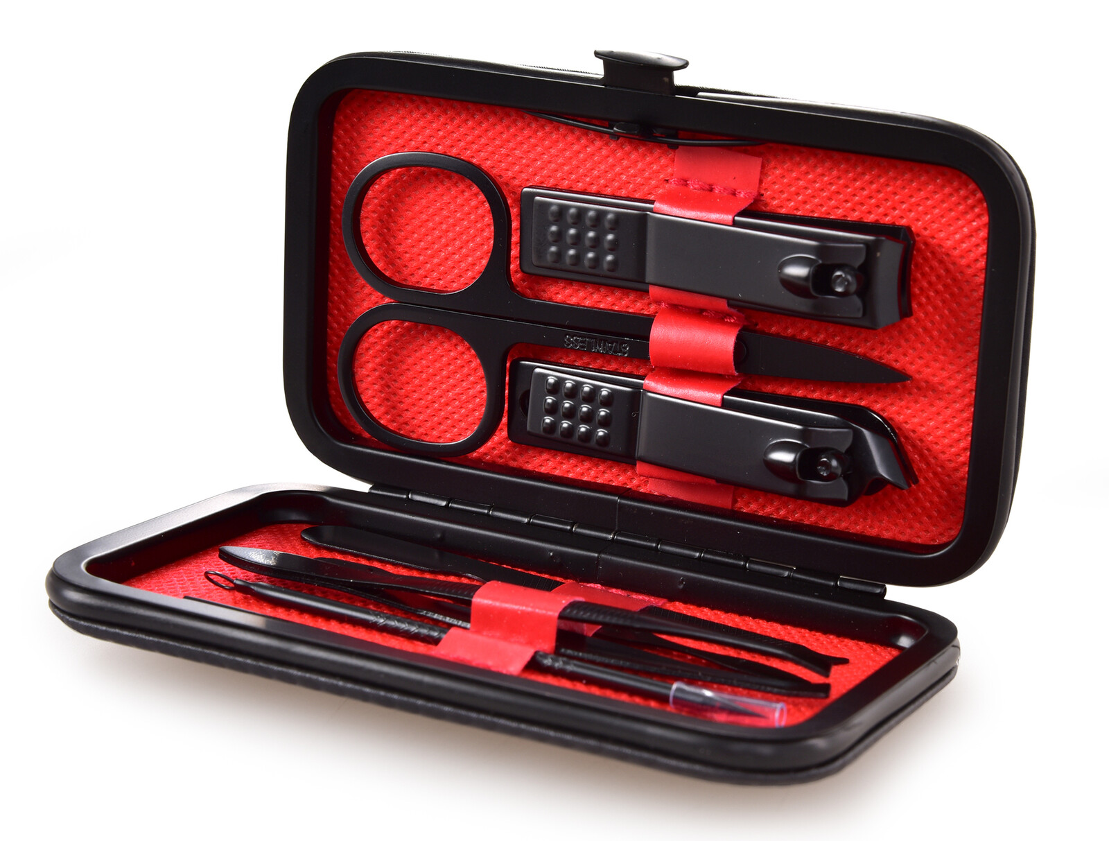 BEAUTY | manikúra 9dílná sada | broušená ocel | v uzavíratelném pouzdře | červená