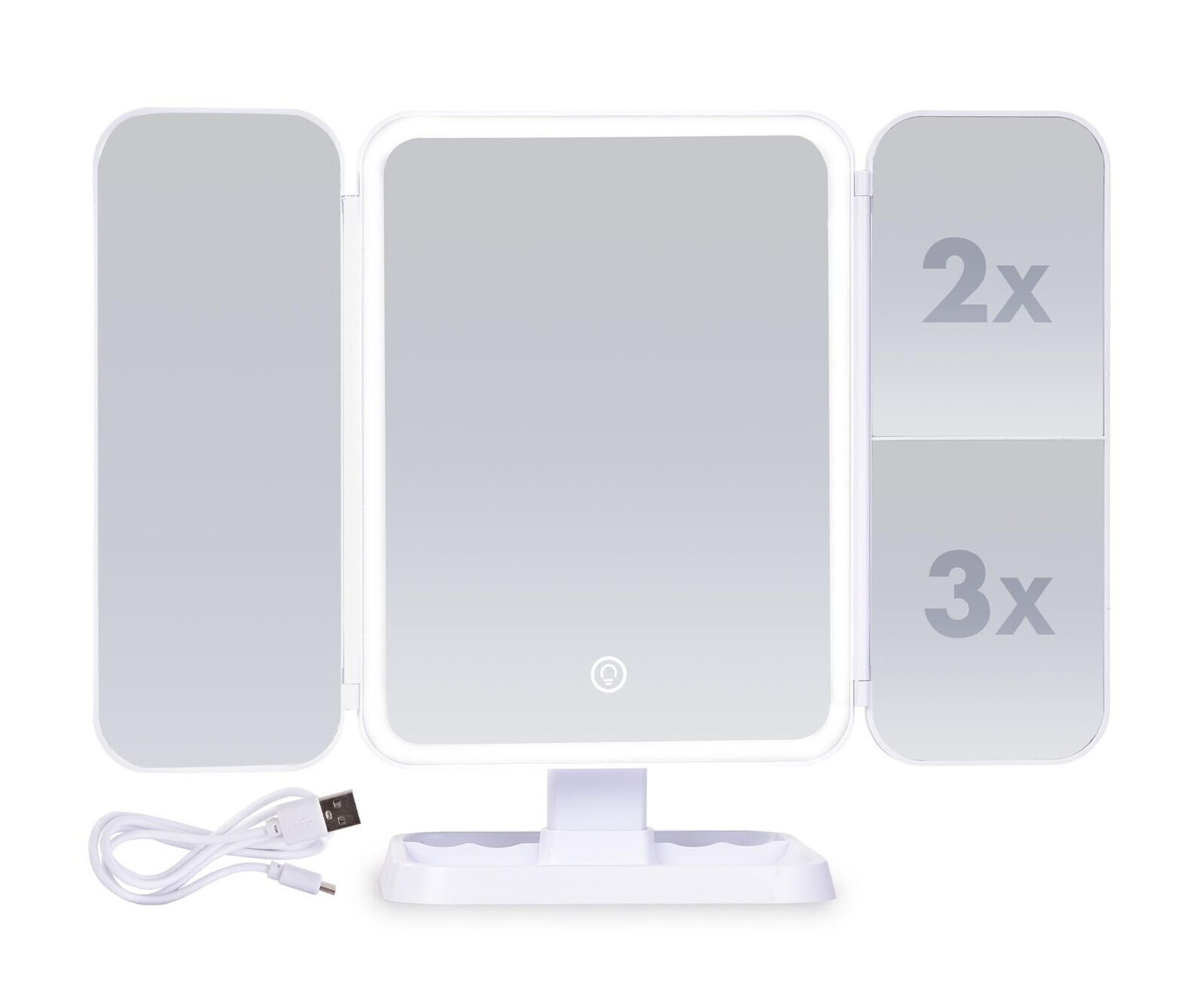 BEAUTY | kouzelné skládací zrcadlo s LED osvětlením | USB dobíjení | zvětšovací zrcátka | na stojanu