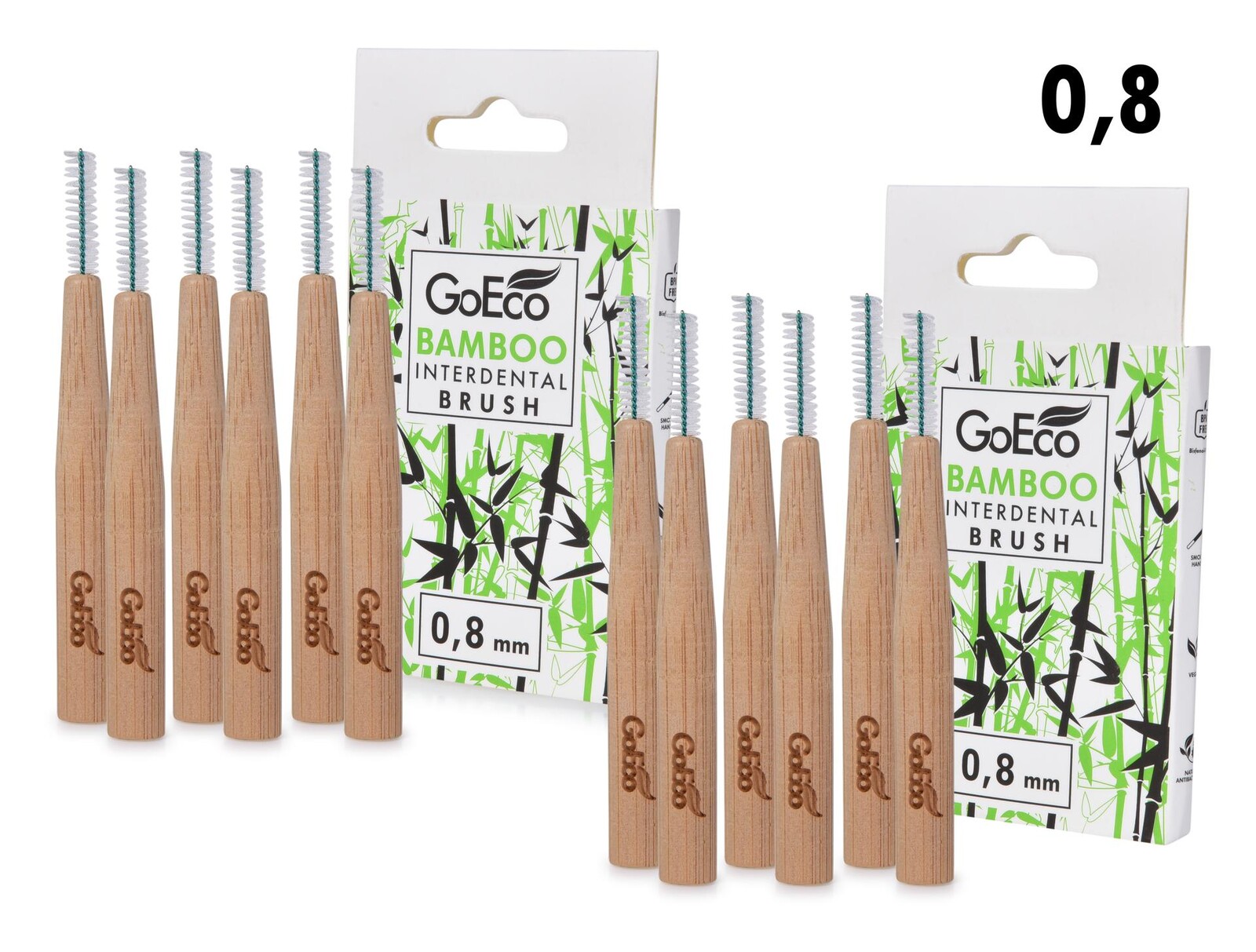 SADA 1+1 | GoEco® BAMBOO | mezizubní kartáčky | 0,8 mm | 12 ks | z bambusu