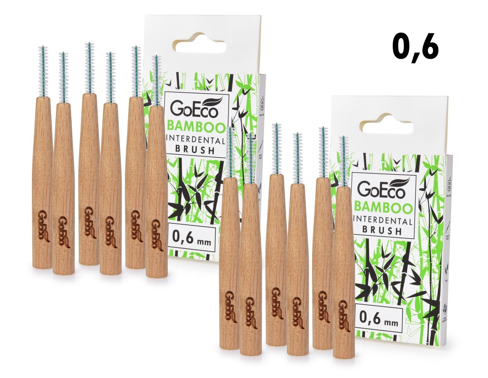 SADA 1+1 | GoEco® BAMBOO | mezizubní kartáčky | 0,6 mm | 12 ks | z bambusu