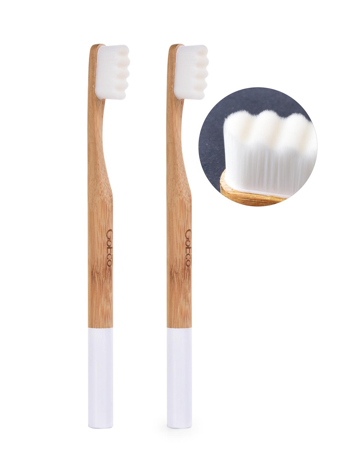 SADA 1+1 | GoEco® BAMBOO | zubní kartáček | 10 000 vláken | ultra jemné a husté štětinky | bílý