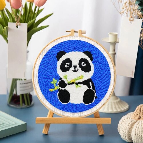 Vyšívání dutou jehlou sada - BABY PANDA 20x20 cm kulatý rám