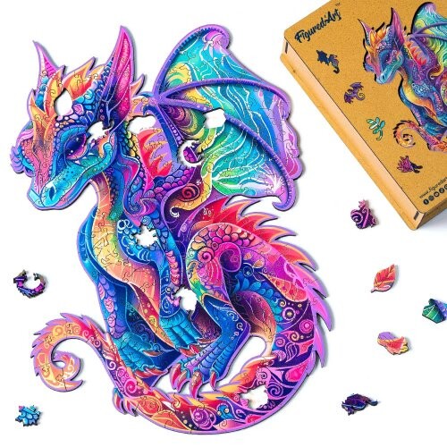 Dřevěné puzzle 2D sada - ZÁŘIVÝ DRAK