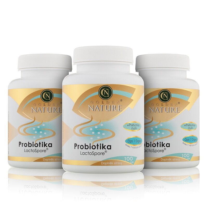 2+1 Golden Nature Probiotika (LactoSpore) + Prebiotika + Trávicí enzymy Opti7digest 300 cps. - Golden Nature