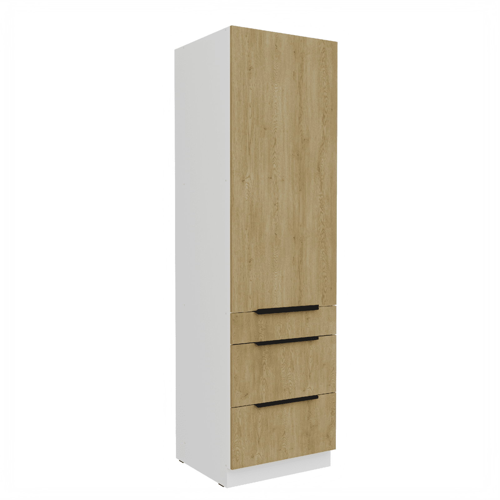 Vysoká potravinová skříňka Cremona 60 DKS-210 3S 1F - Premium Box Barva korpusu: Bílá, Barva dvířek: Dub Cremona