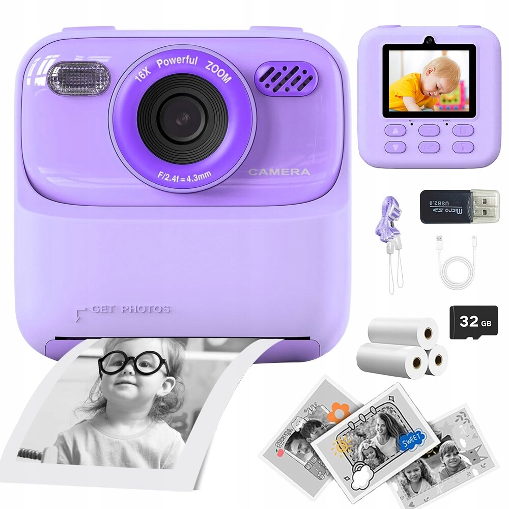 Instantní Fotoaparát S Tiskárnou Pro Děti 1080P 32GB 1200 Mah