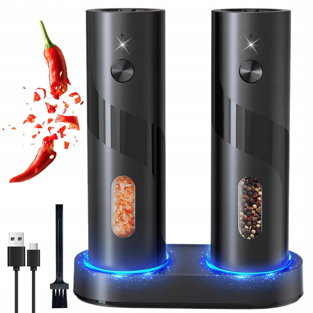 Elektrický mlýnek na pepř a sůl Sada 2 kusů Usb Regulace mletí