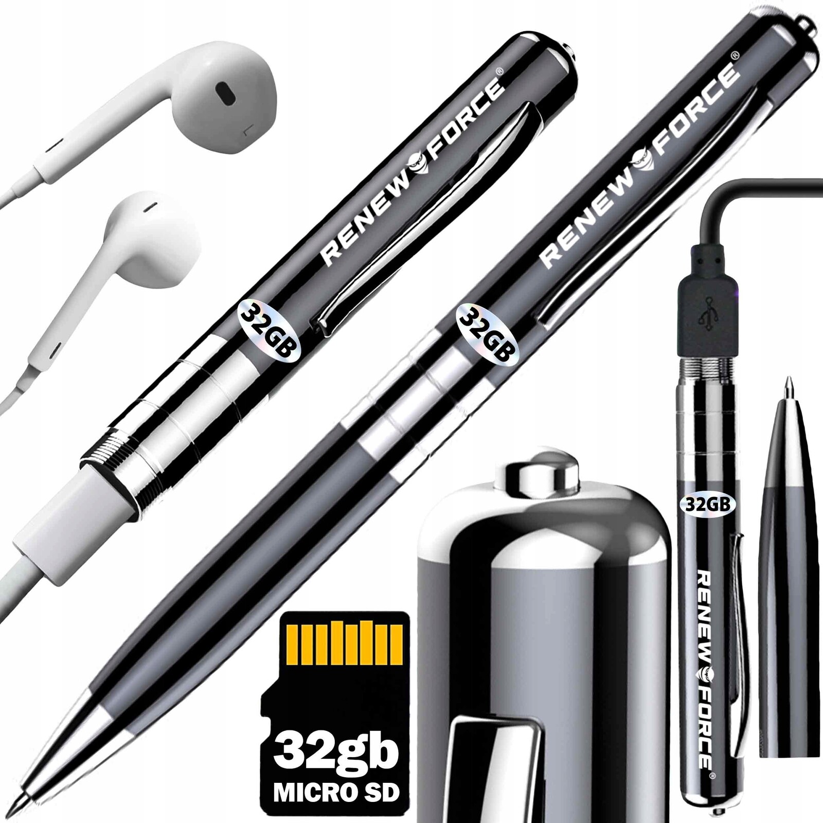 Mini Špionážní Diktafon Propiska Záznamník Odposlech 32GB Audio 384H