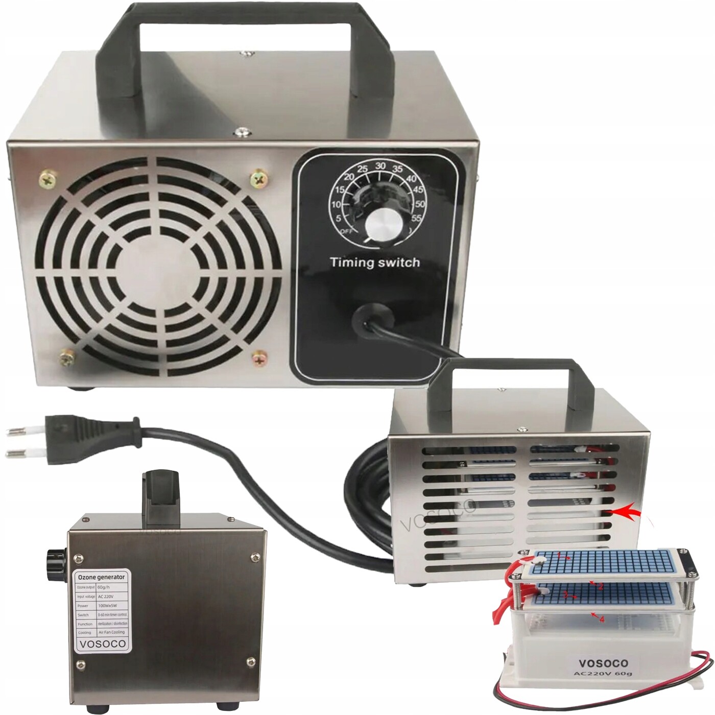 Generátor Ozonu 60 g/h Přenosný Antibakteriální Ozonator Sterilizátor