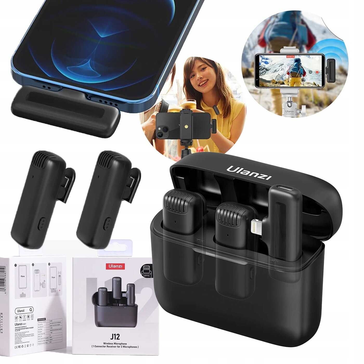 Bezdrátový mikro kravatový Mikrofon pro telefon 2 Mikrofony v balení