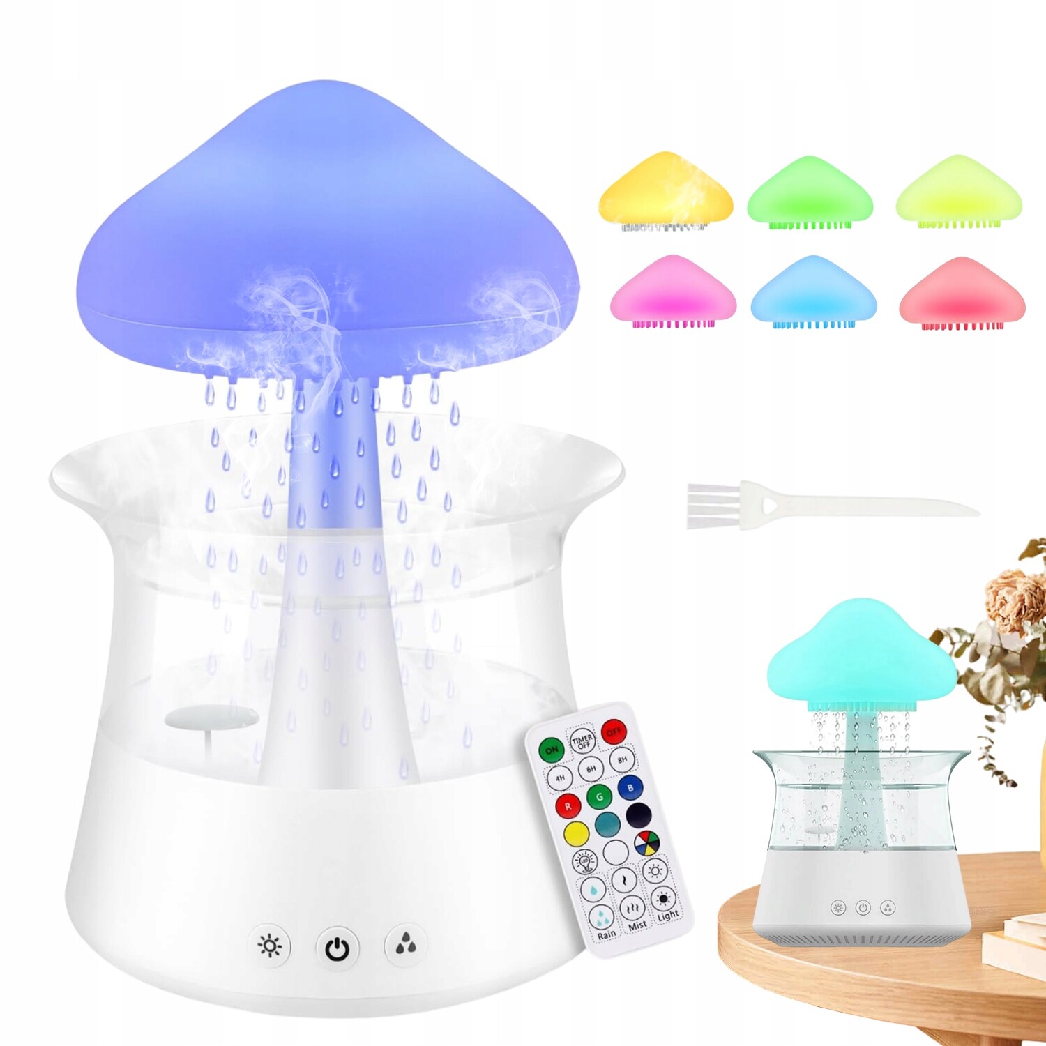 Zvlhčovač Vzduchu Houba Noční Lampa Led Difuzér Déšť Aromaterapie
