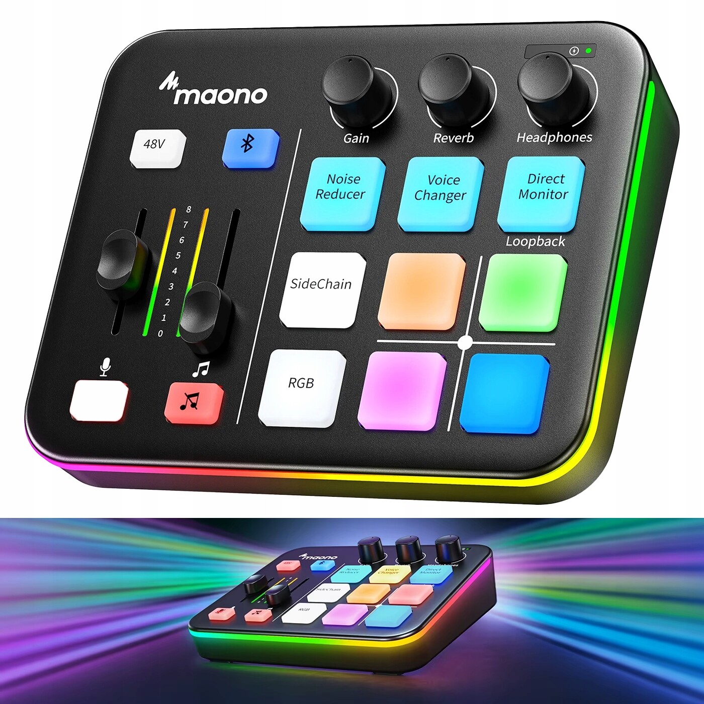 Herní audio mixážní pult Rgb Xlr Bluetooth Usb-c Mikrofon Stream Podcast