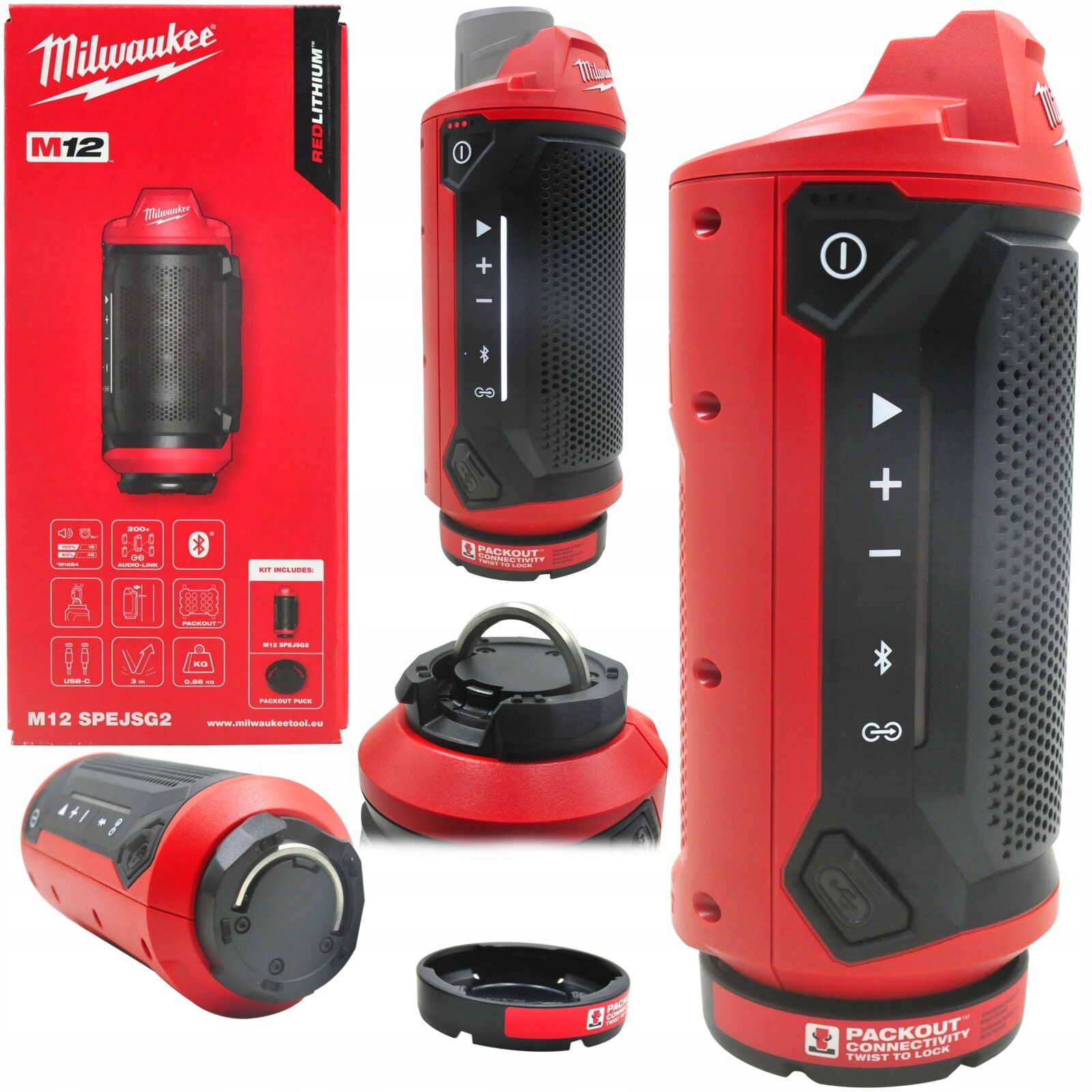 Milwaukee M12 SPEJSG2-0 Bezdrátový reproduktor Bluetooth 60M Usb-c Packout