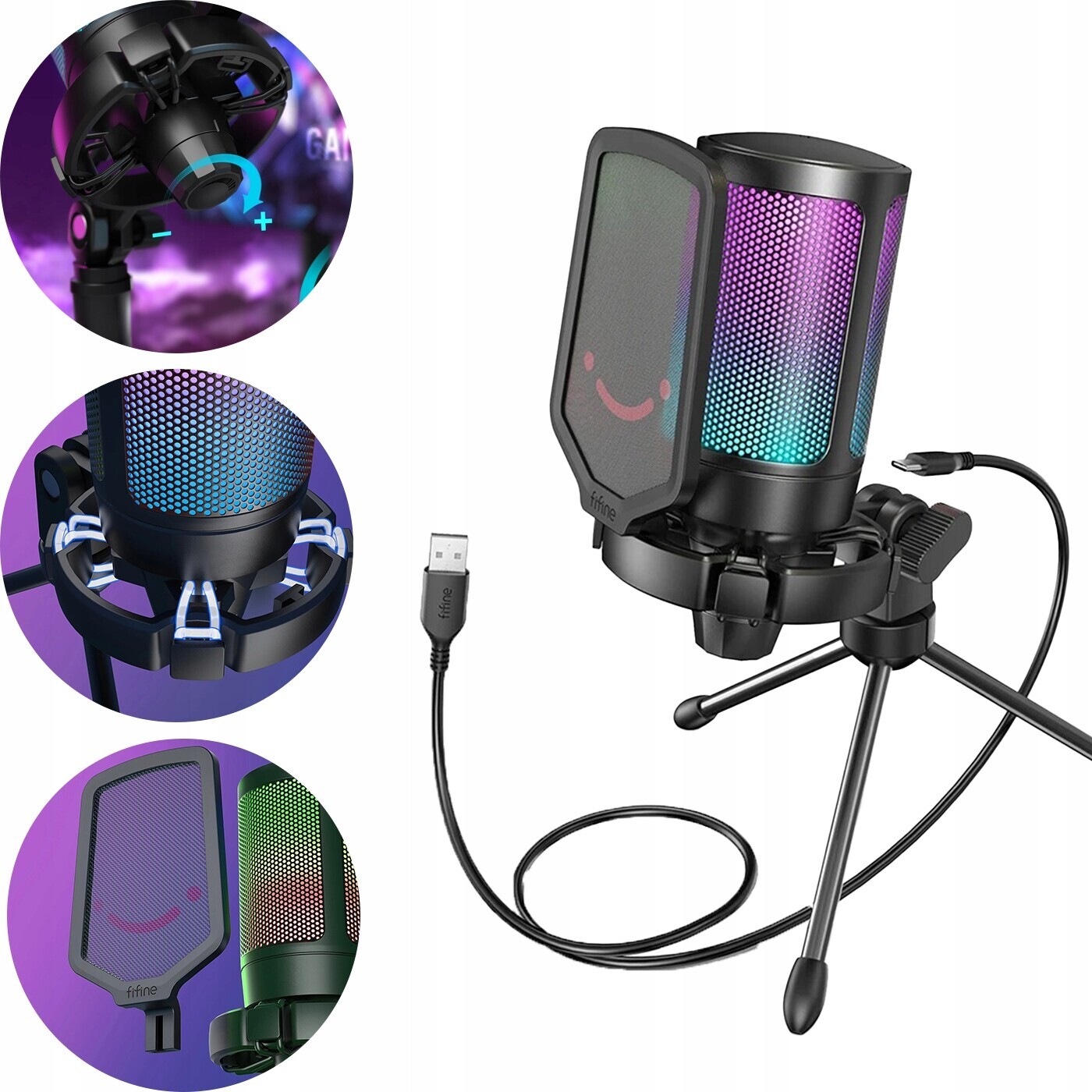 Profesionální Barevný Mikrofon S Filtrem Na Usb Herní Stojan Studio