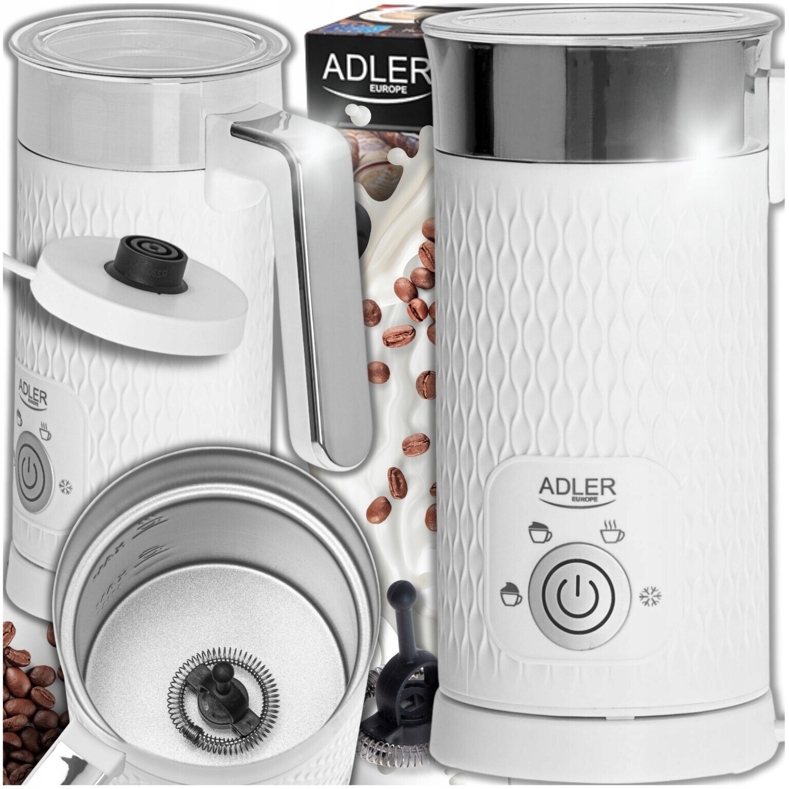 Elektrický napěňovač mléka s ohřevem latte cappuccino, bílý