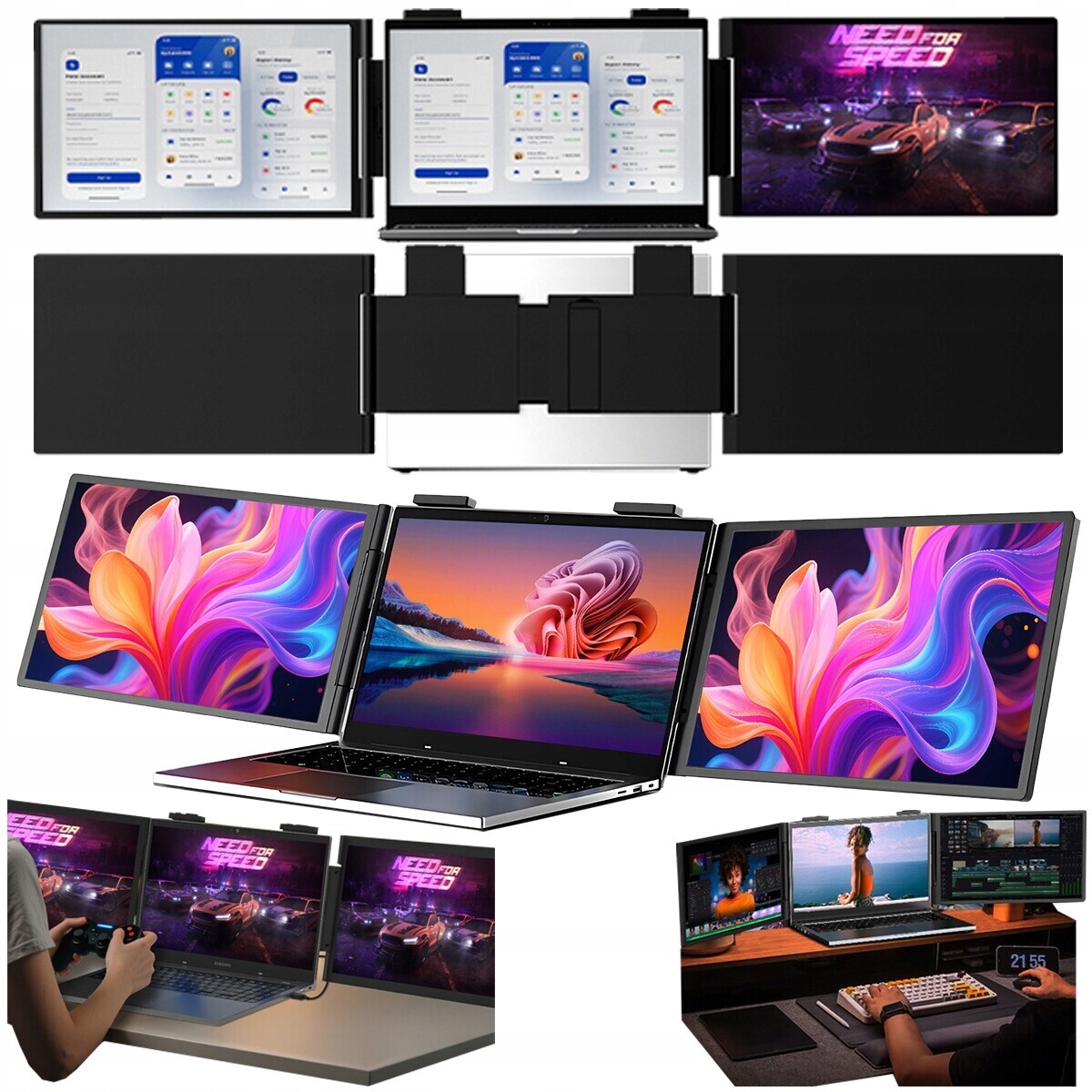 Dvojitý skládací přenosný monitor 2x 14