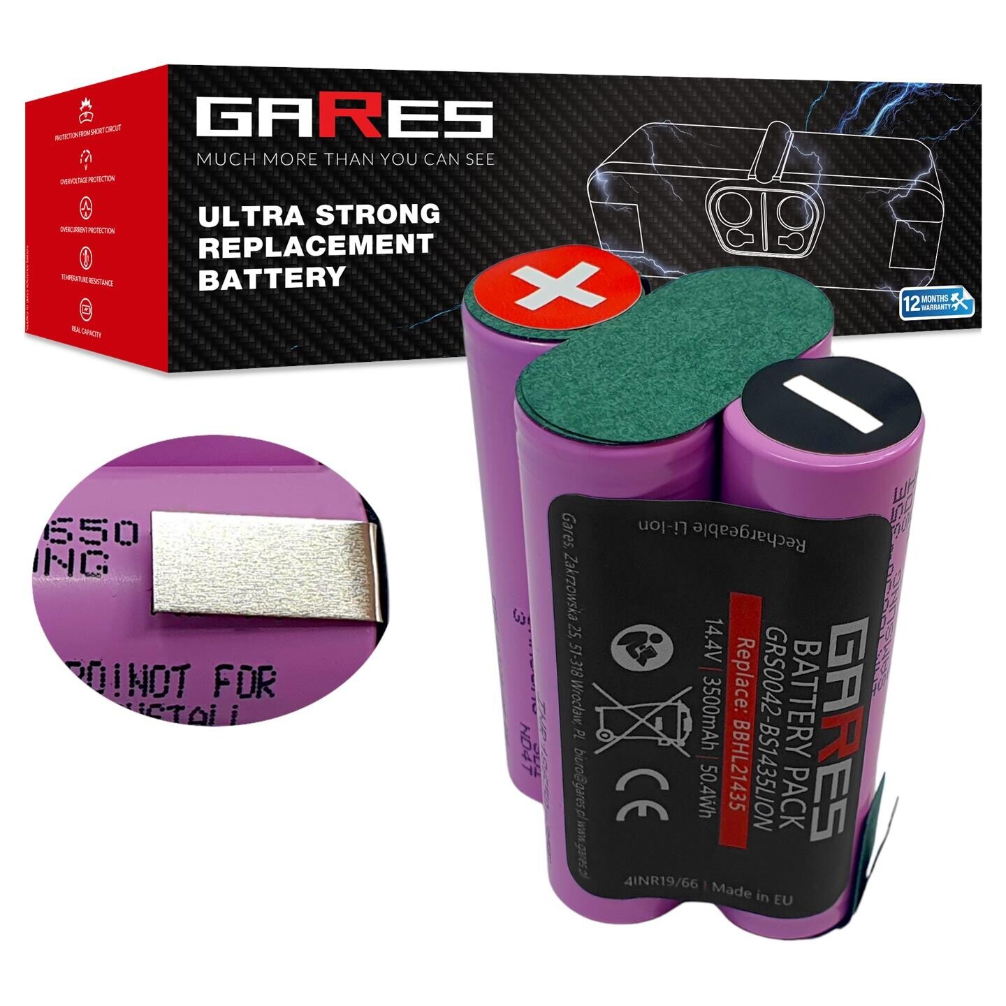 Akumulátor Gares pro Bosch BBHL21435 BBHF214G BBHF214R BBH2P14 14,4V 3,5Ah