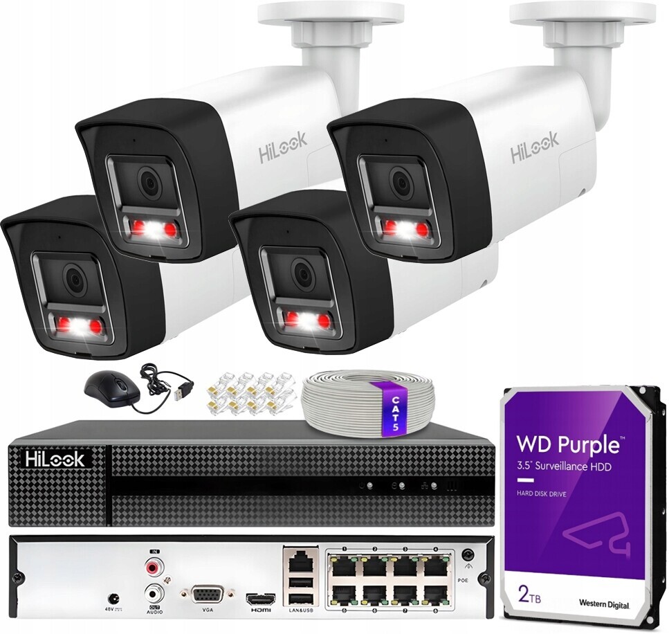Sada monitorování Ip 4 kamery 8Mpx 4K Live Guard HiLook Hikvision Disk 2TB