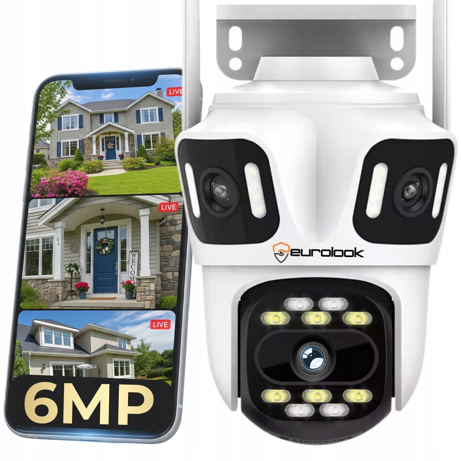 Trojitá Otočná Kamera 6 Mpx Wifi Venkovní Smart Ip Detekce Audio Alarm