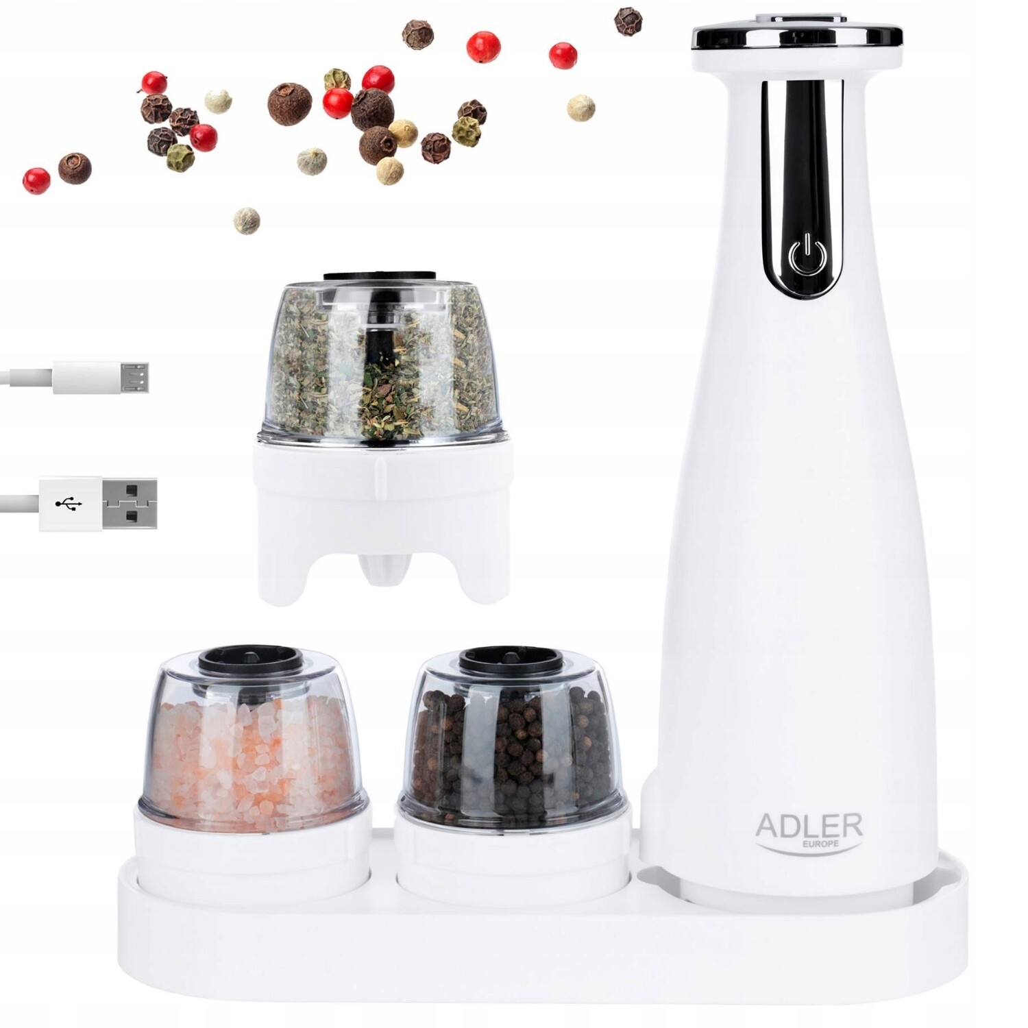 Elektrický mlýnek na pepřovou sůl 3v1 sada 3 mlýnků Usb