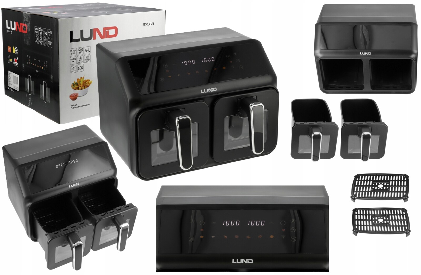 Beztuková Fritéza Air Fryer Dvoukomorová Dvojitá 2200 W 4 L 4 L 67563