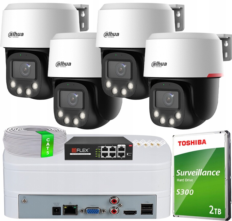 Monitorovací sada Dahua 4x Kamera SD2C400NA-B-PV-PRO Ptz 4Mpx WizColor
