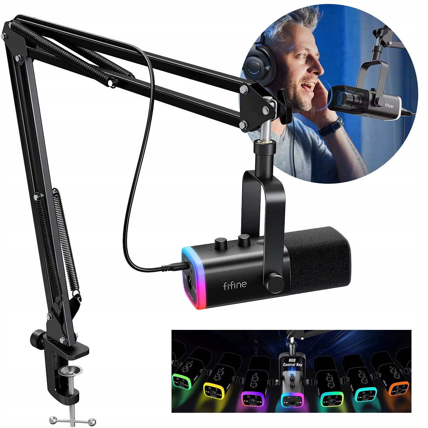 Mikrofonní sada Xlr/usb Rgb se stojanem Dynamický mikrofon Ztlumení hluku