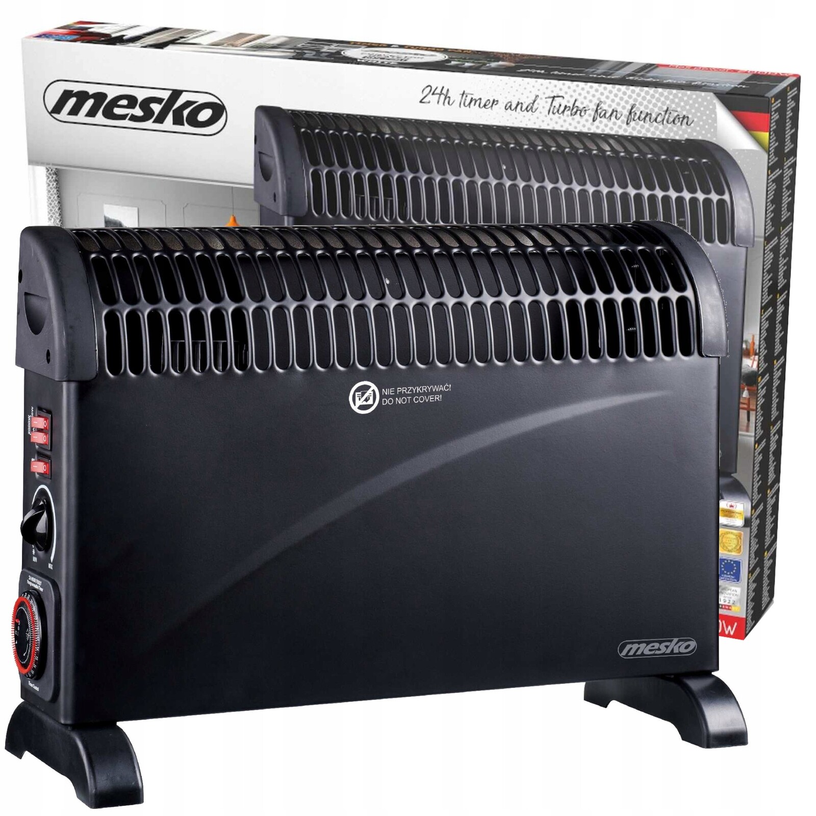 Elektrický konvektorový ohřívač Timer Turbo přívod vzduchu Timer 2000W Mesko
