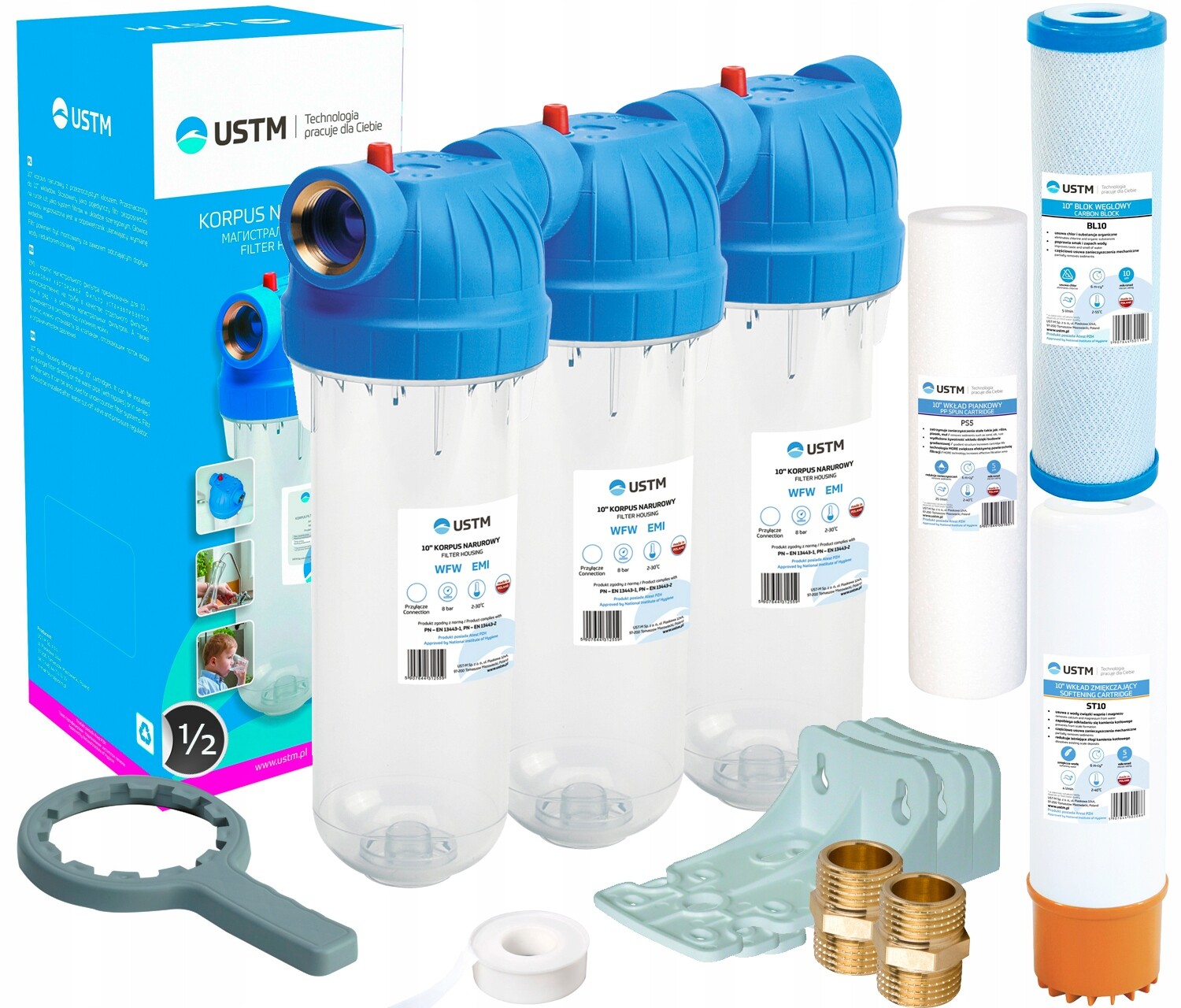 3-STUPŇOVÝ Předfiltr Na Vodu Pro Celý Dům, Tělo 1/2 Ustm Náplně