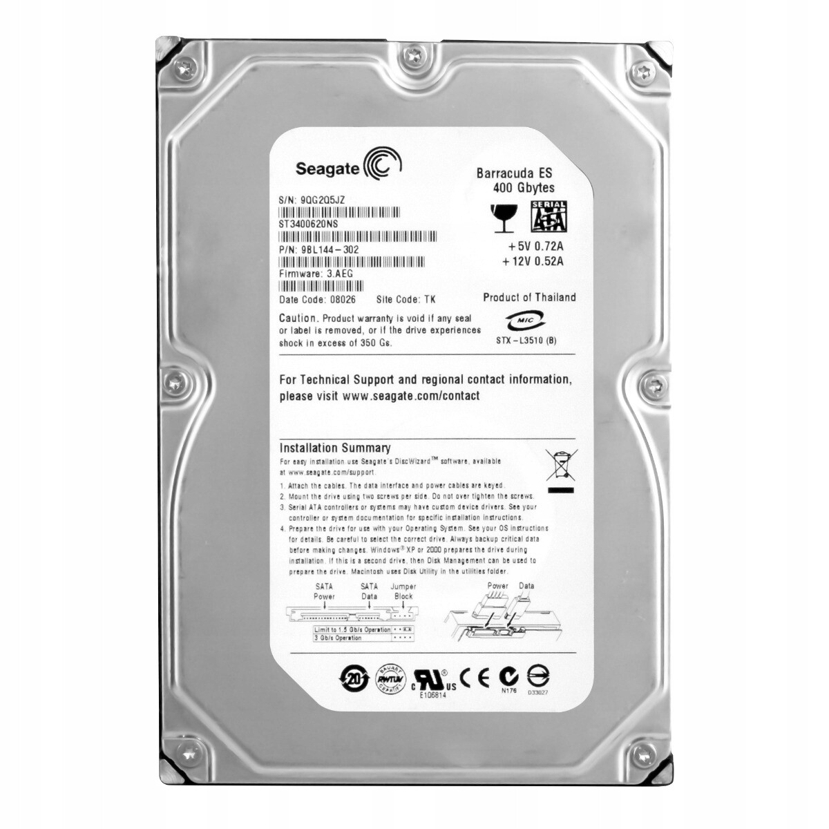 Seagate Barracuda Es 400GB 7.2K 16MB Sata II 3.5