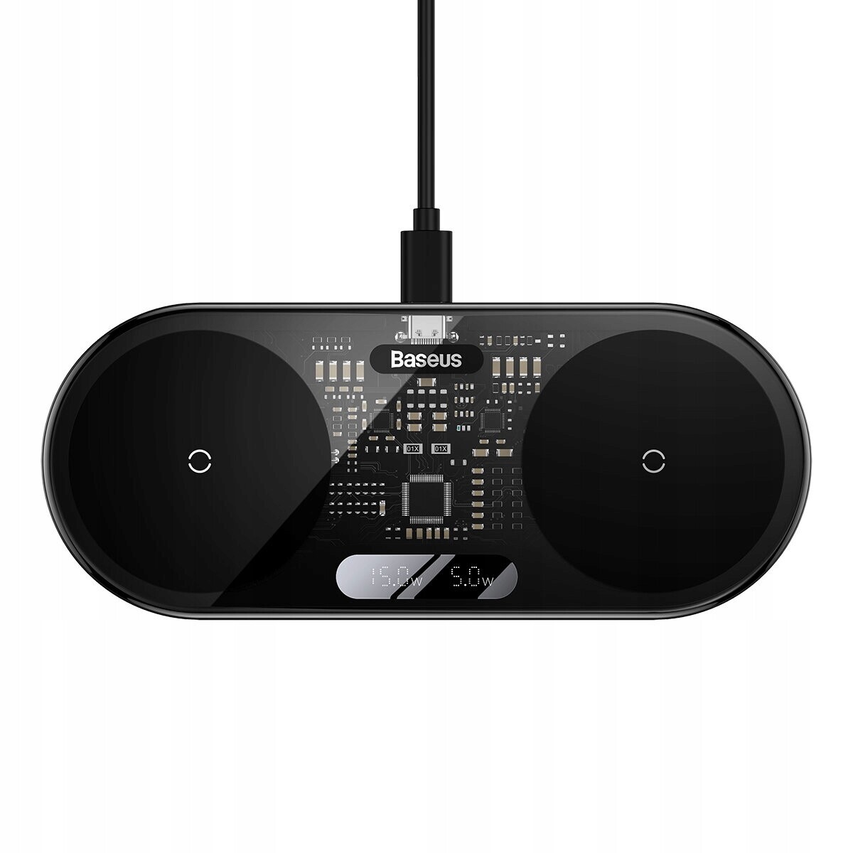 Bezdrátová Nabíječka Qi Dvojitá 20W S Displejem, Černá