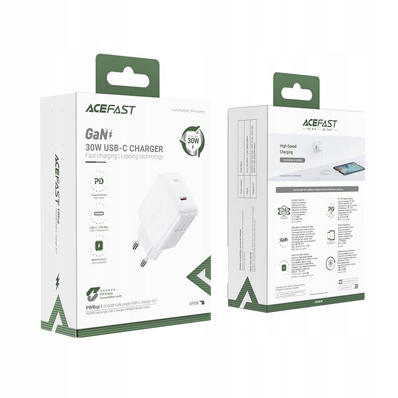Síťová nabíječka GaN Usb-c 30W Pd Qc 3.0 Afc Fcp bílá