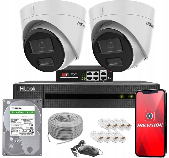 Sada Kamer Hikvision 2 Kamery Ip 4Mpx Dual Light PoE Nvr Disk 2TB