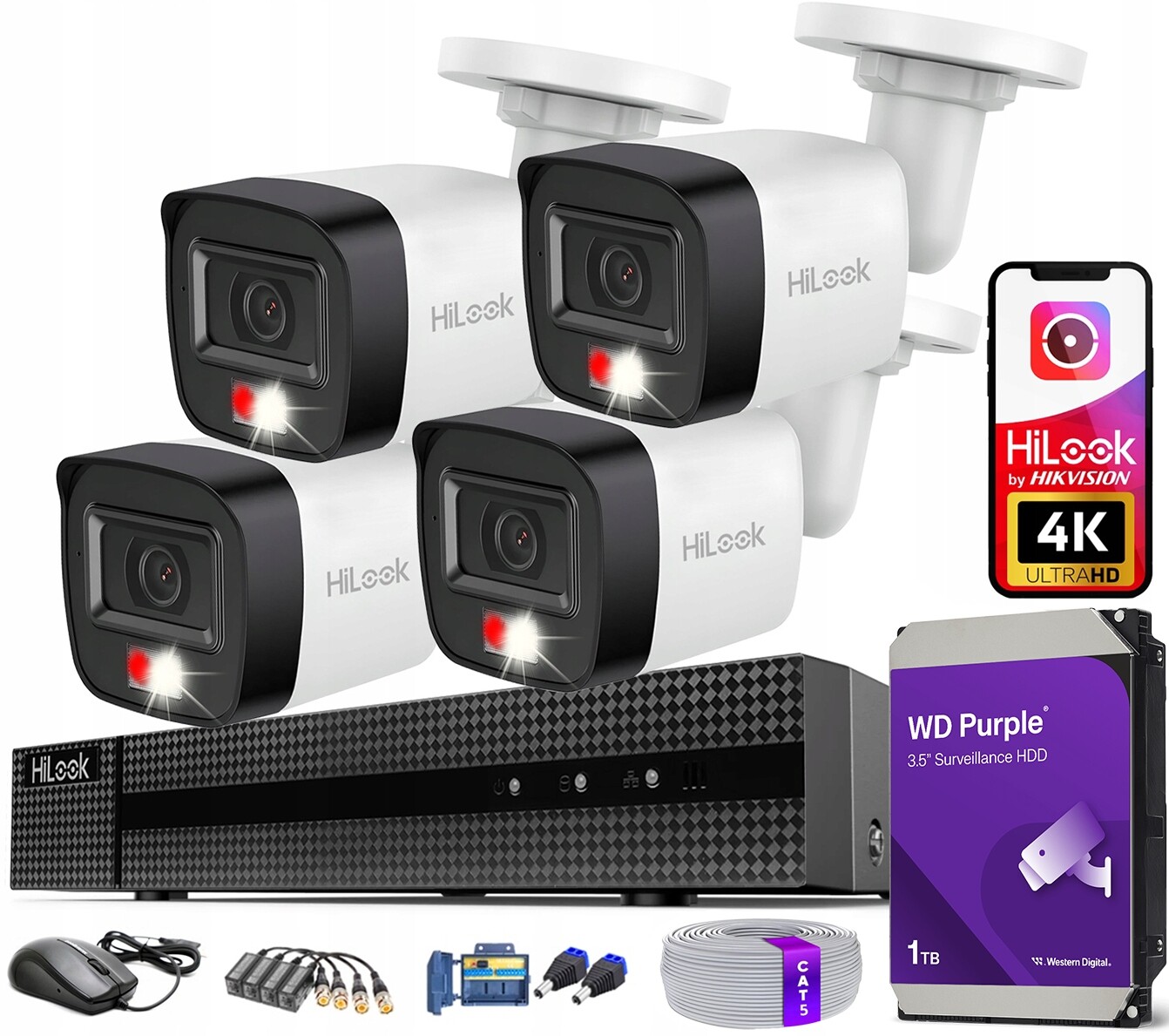 Sada pro monitorování 8MPx HiLook Hikvision 4 venkovní kamery na kroucení