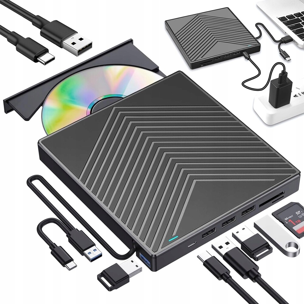 Externí Cd disk Dvd Slim Usb 3.0 Hub 8v1 Kompatibilní s Mac Windows