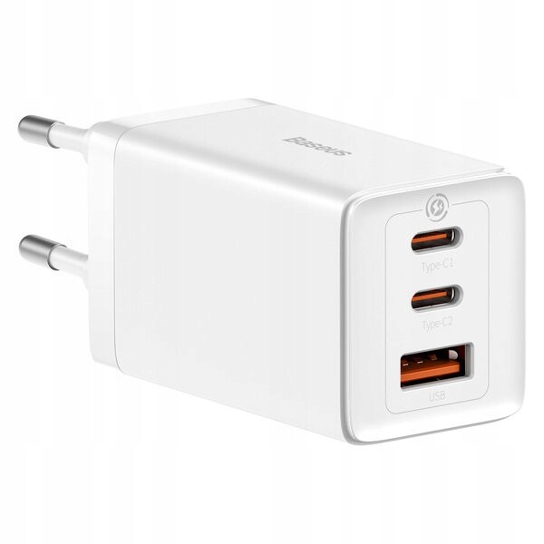 Rychlá Nabíječka Síťový Adaptér Gan 65W 3X Usb Port Usb-c Pd Qc Bílý