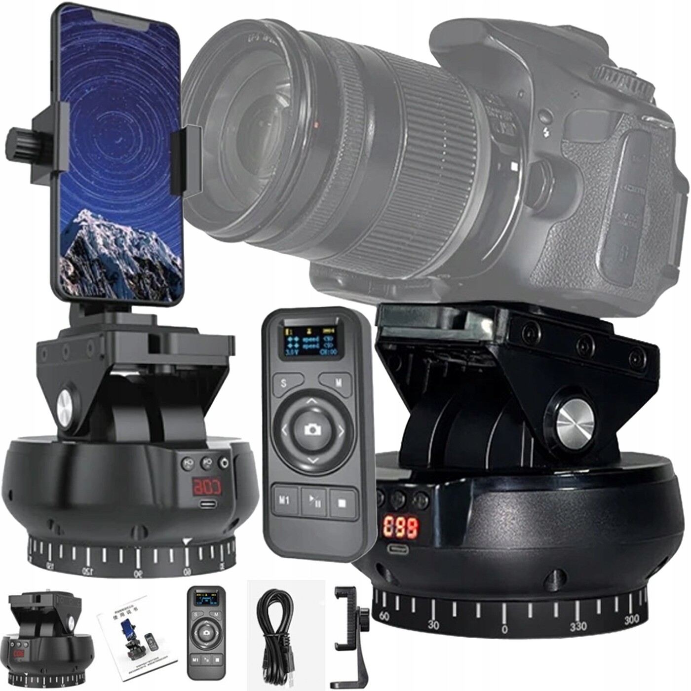 Motorizovaná 360° stativová hlava s dálkovým ovládáním Gimbal pro telefon a fotoaparát