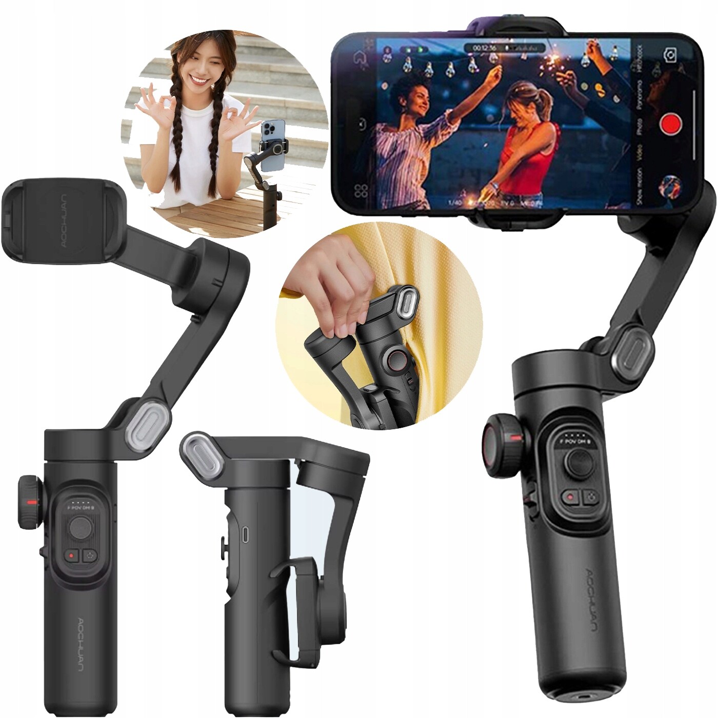 3-osý stabilizátor gimbalu pro chytrý telefon Rgb světlo Bluetooth stativ