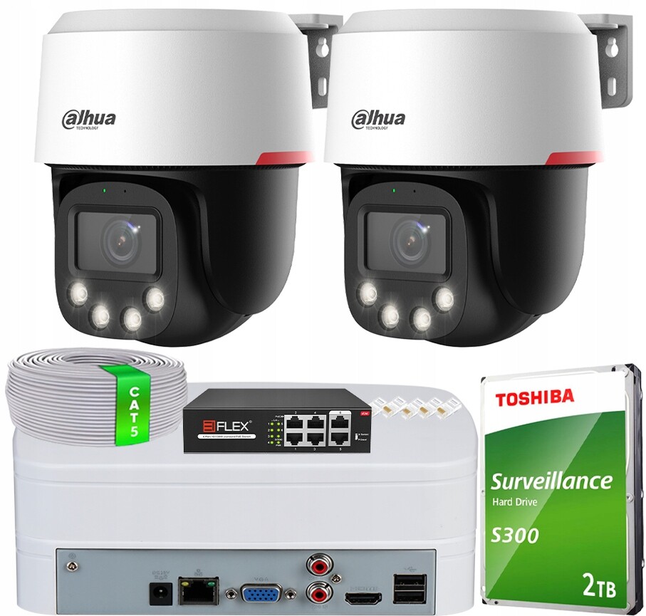 Monitorovací sada Dahua 2x Kamera SD2C400NA-B-PV-PRO Ptz 4Mpx WizColor