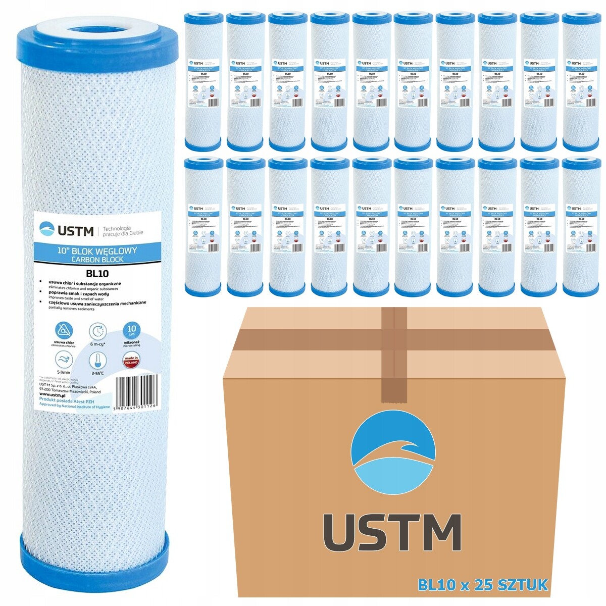 Sada 25 Kusů x Filtr Na Vodu 10' Filtrační Vložka Uhlíkový Blok BL10 Ustm