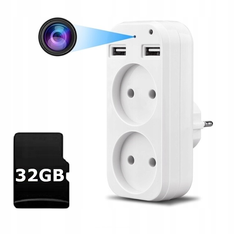 Skrytá Špionážní Kamera Rozbočovač Adaptér Nabíječka Paměť 32 Gb Wifi