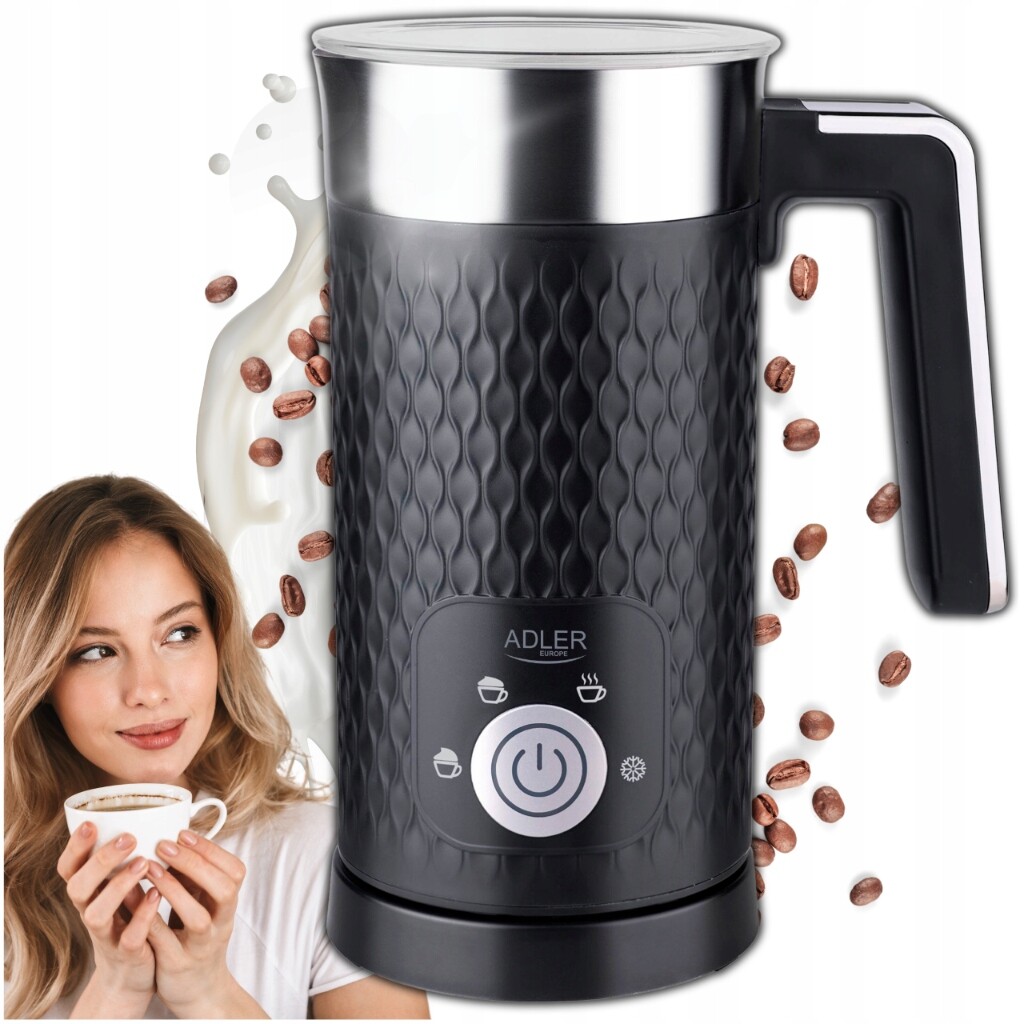 Elektrický napěňovač mléka s ohřevem latte cappuccino černý