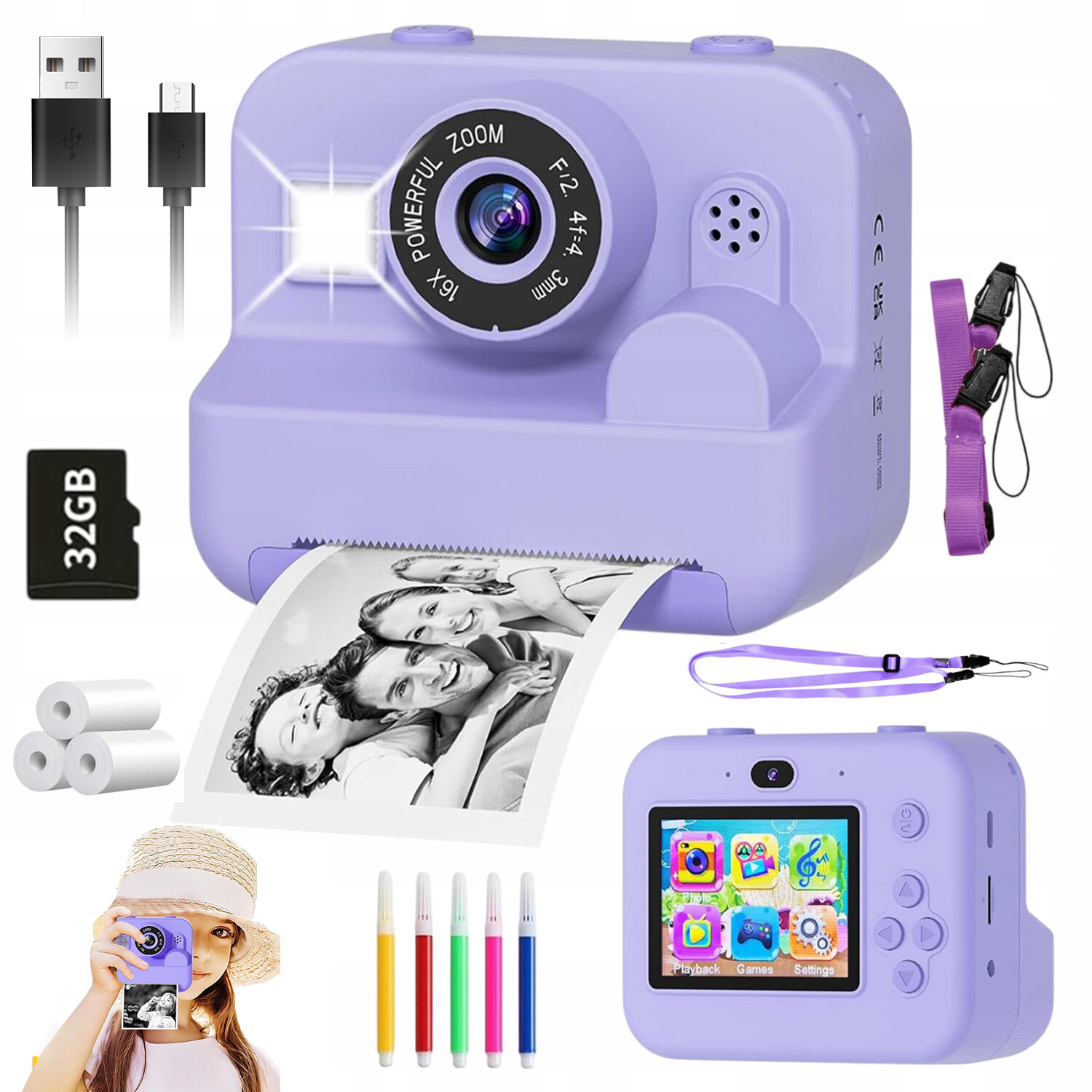 3 Role 1080P Mini Tiskárna Termálního Fotoaparátu Okamžitá