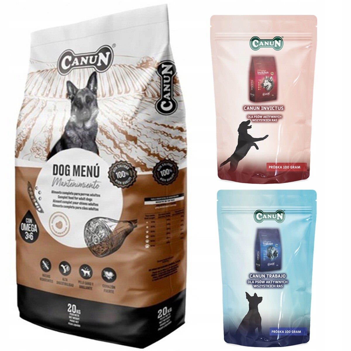Suché Krmivo pro psy Canun Dog Sport 20 kg Energičtí psi 6 vzorků