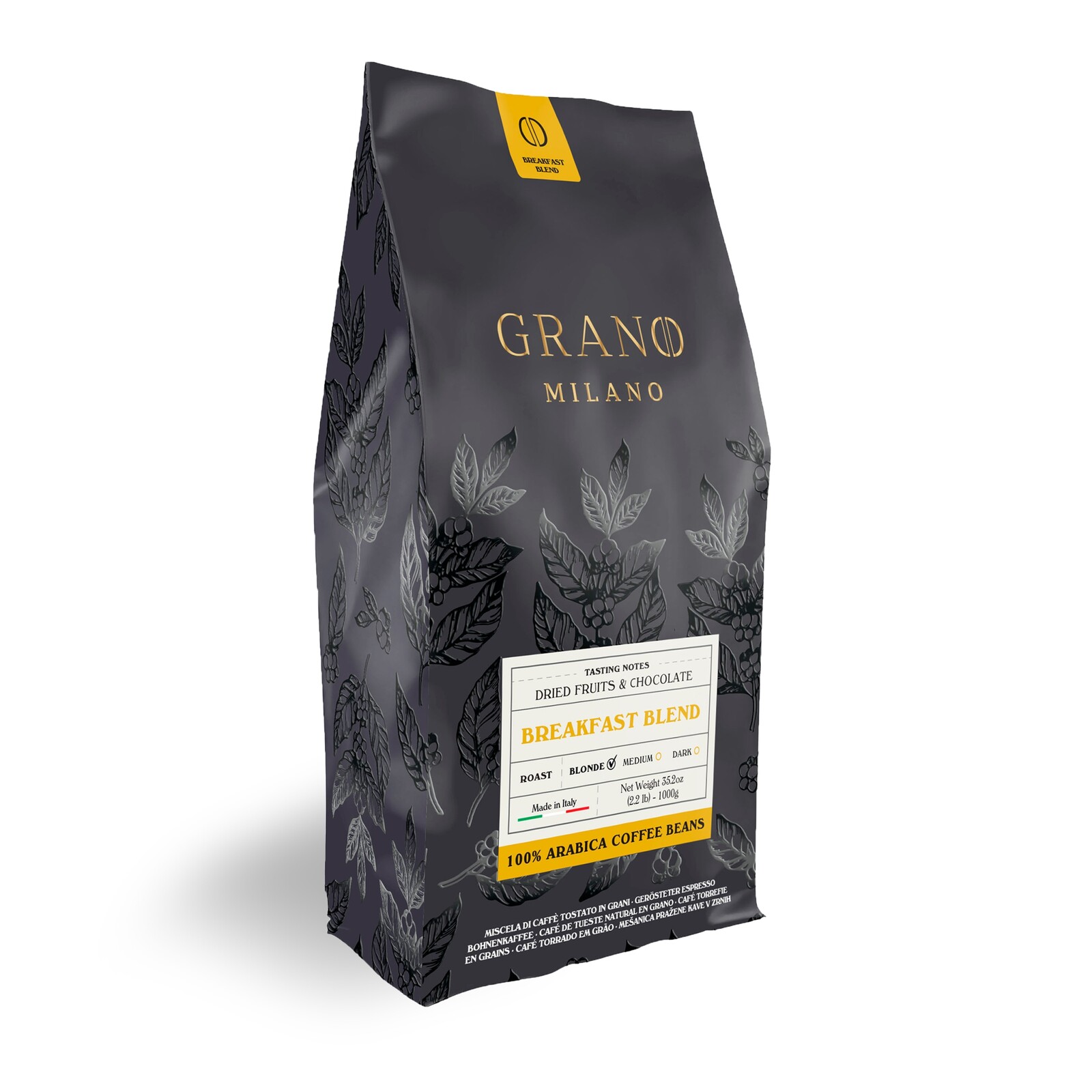 Káva zrnková 100% Arabica Grano Milano Breakfast Blend Premium 1 kg