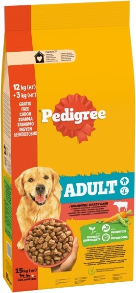 Pedigree granule hovězí se zeleninou pro dospělé psy 12+3 kg