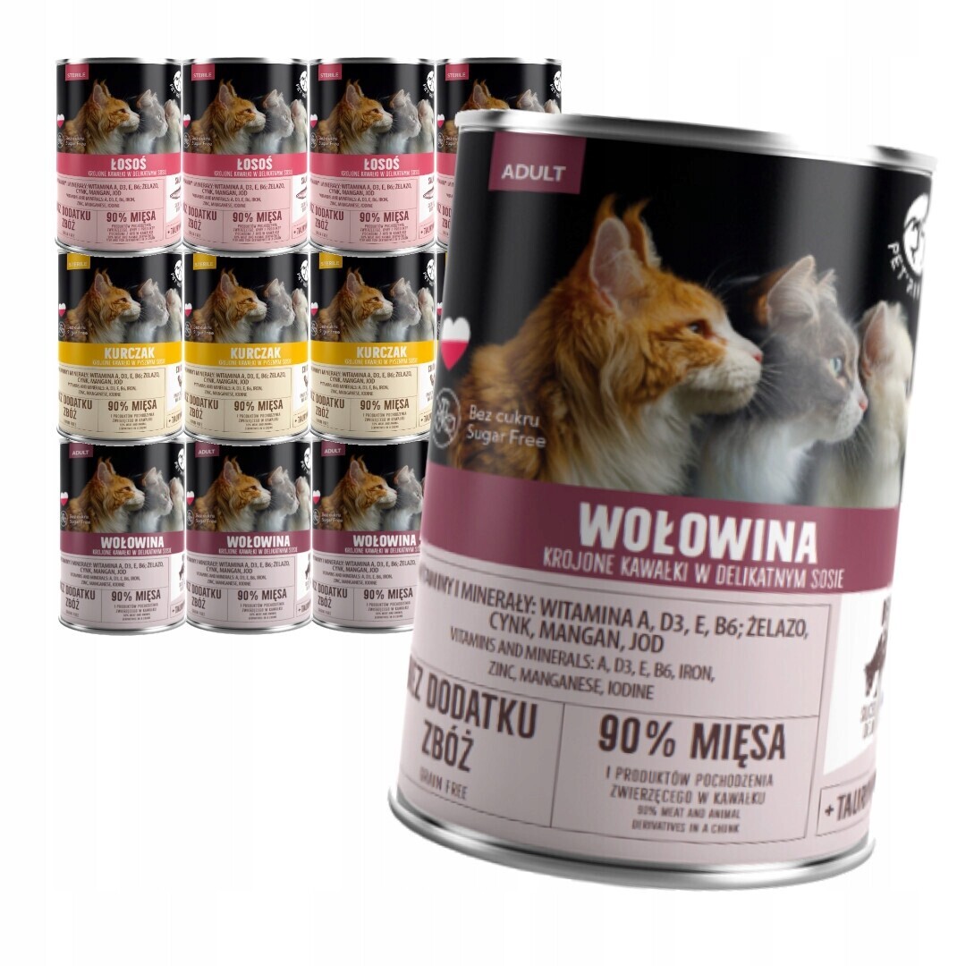 PetRepublic Mix v omáčce 12x400g Mokré Krmivo Pro Kočky Losos Kuřecí hovězí maso