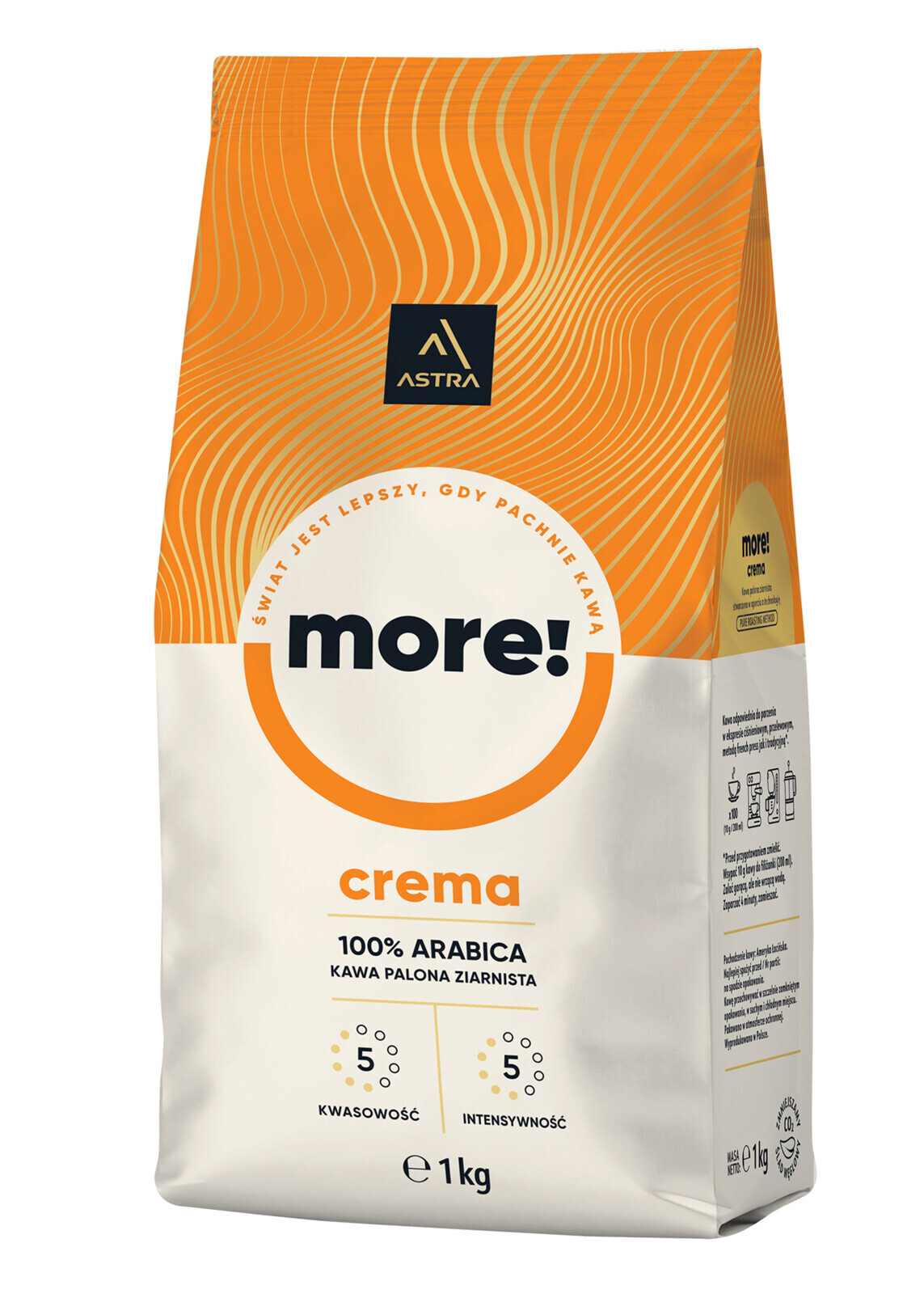 Káva Astra More Crema Pražená Zrnková 1KG